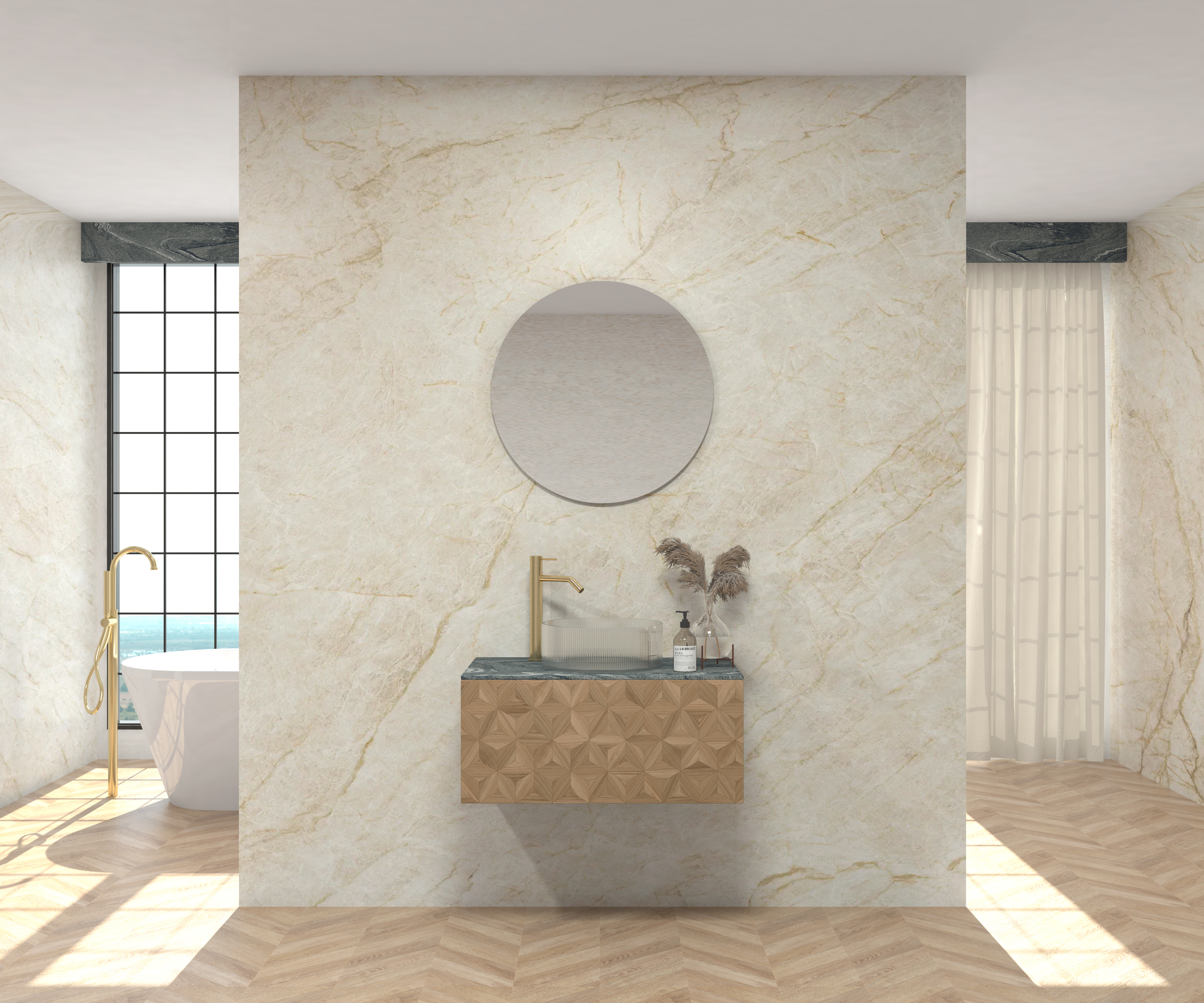 Pack MONET + encimera Sapienstone + lavabo + espejo circular