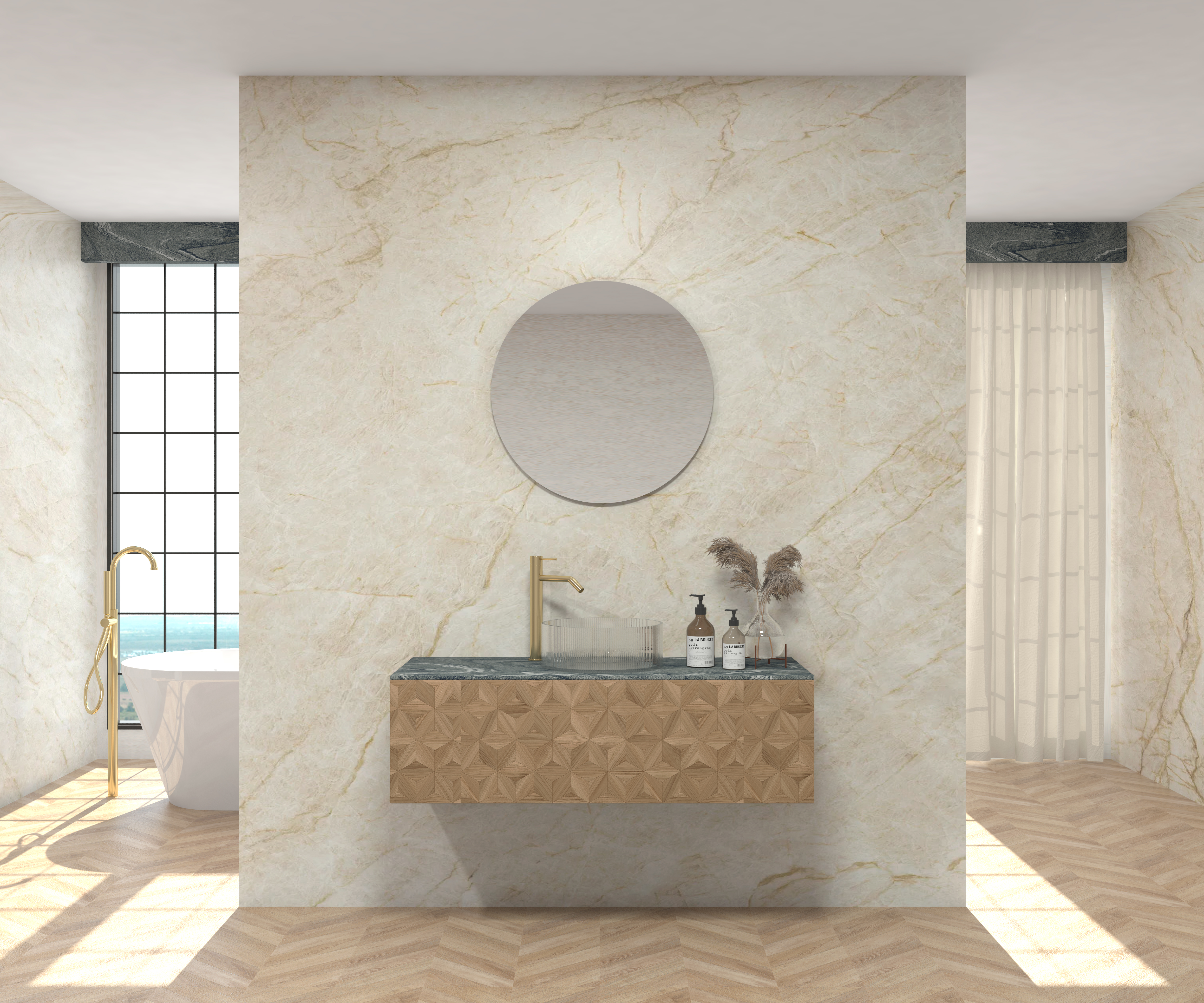 Pack MONET + encimera Sapienstone + lavabo + espejo circular