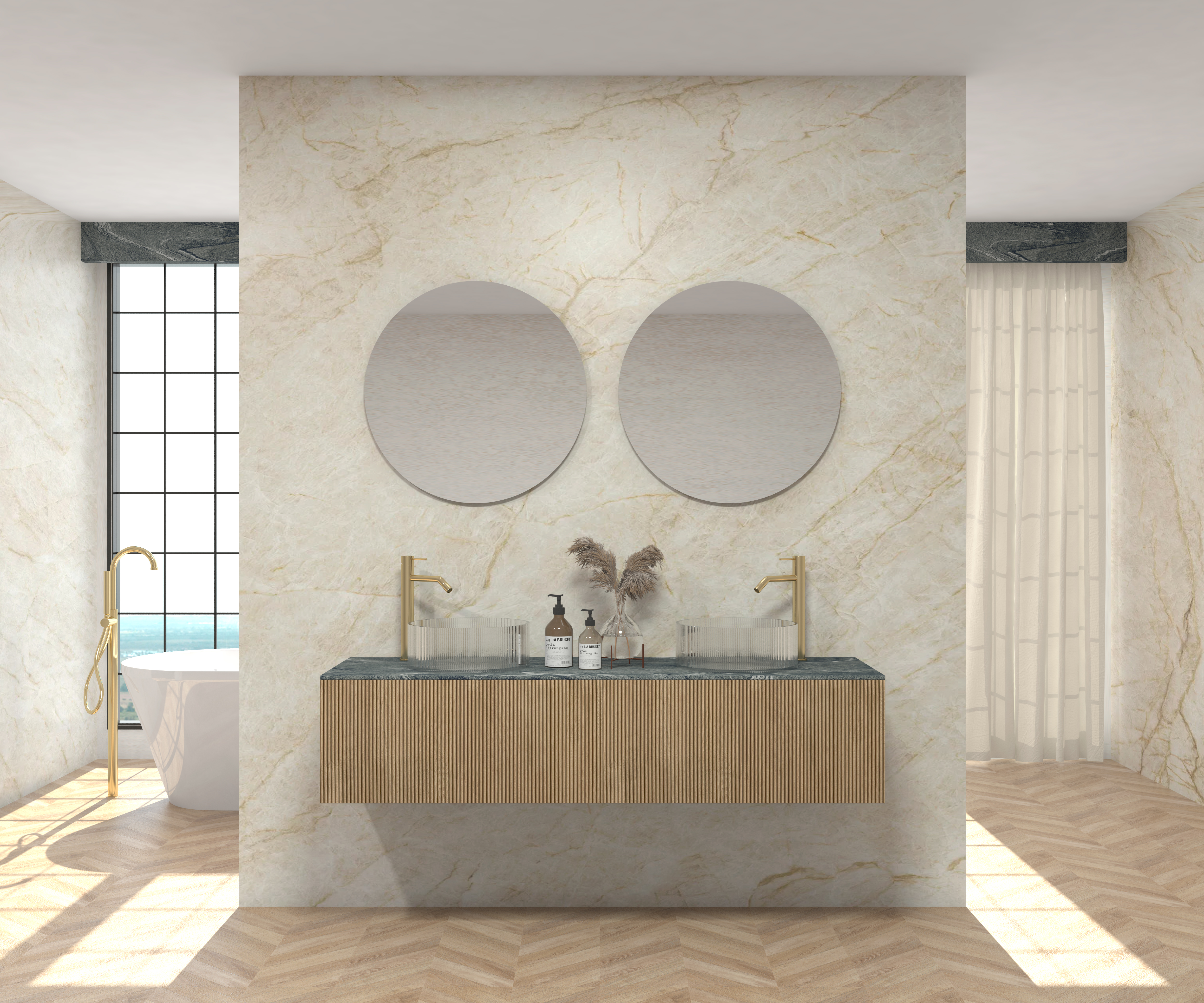 Pack MONET + encimera Sapienstone + lavabo + espejo circular