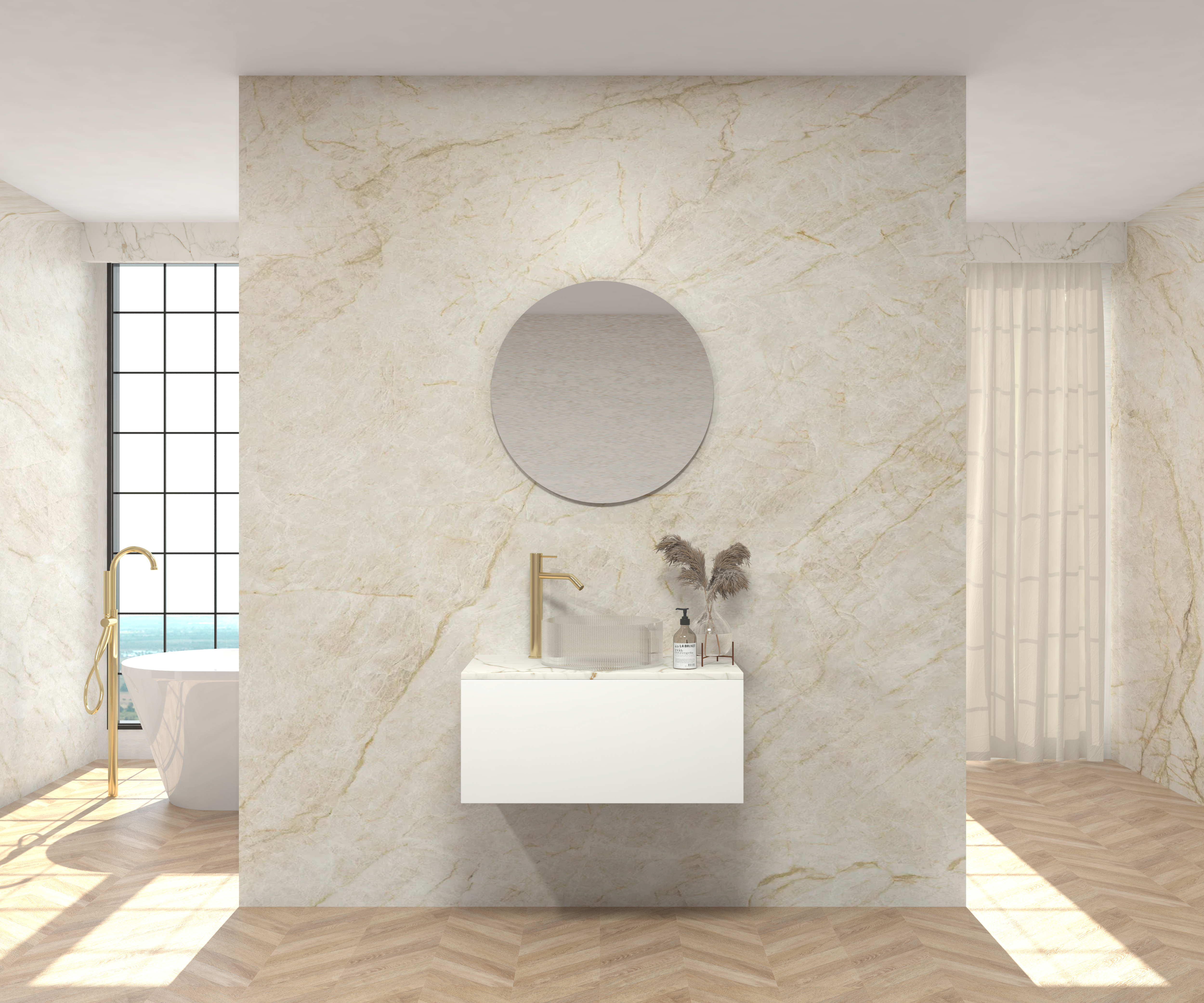 Pack MONET + encimera Sapienstone + lavabo + espejo circular