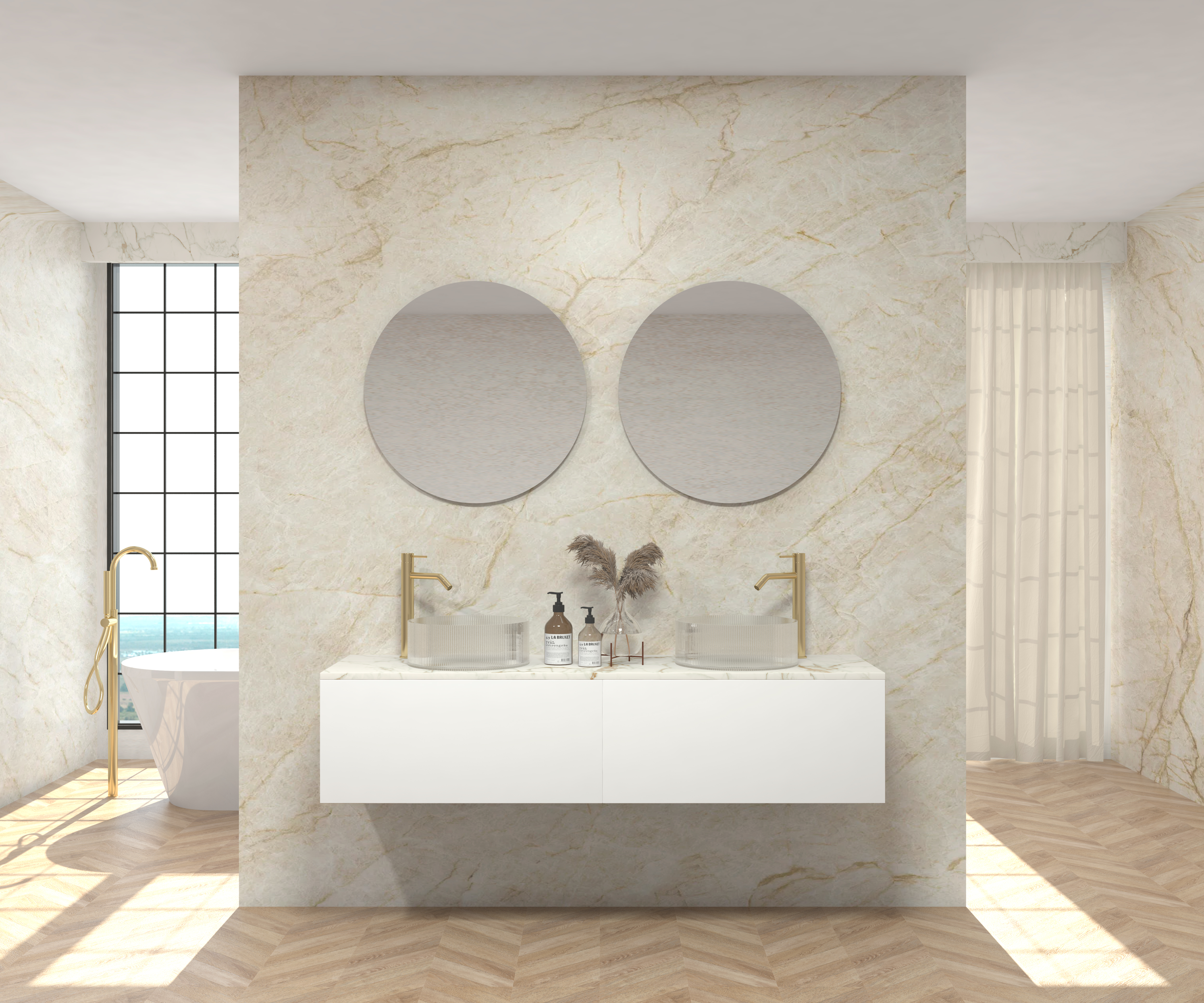 Pack MONET + encimera Sapienstone + lavabo + espejo circular