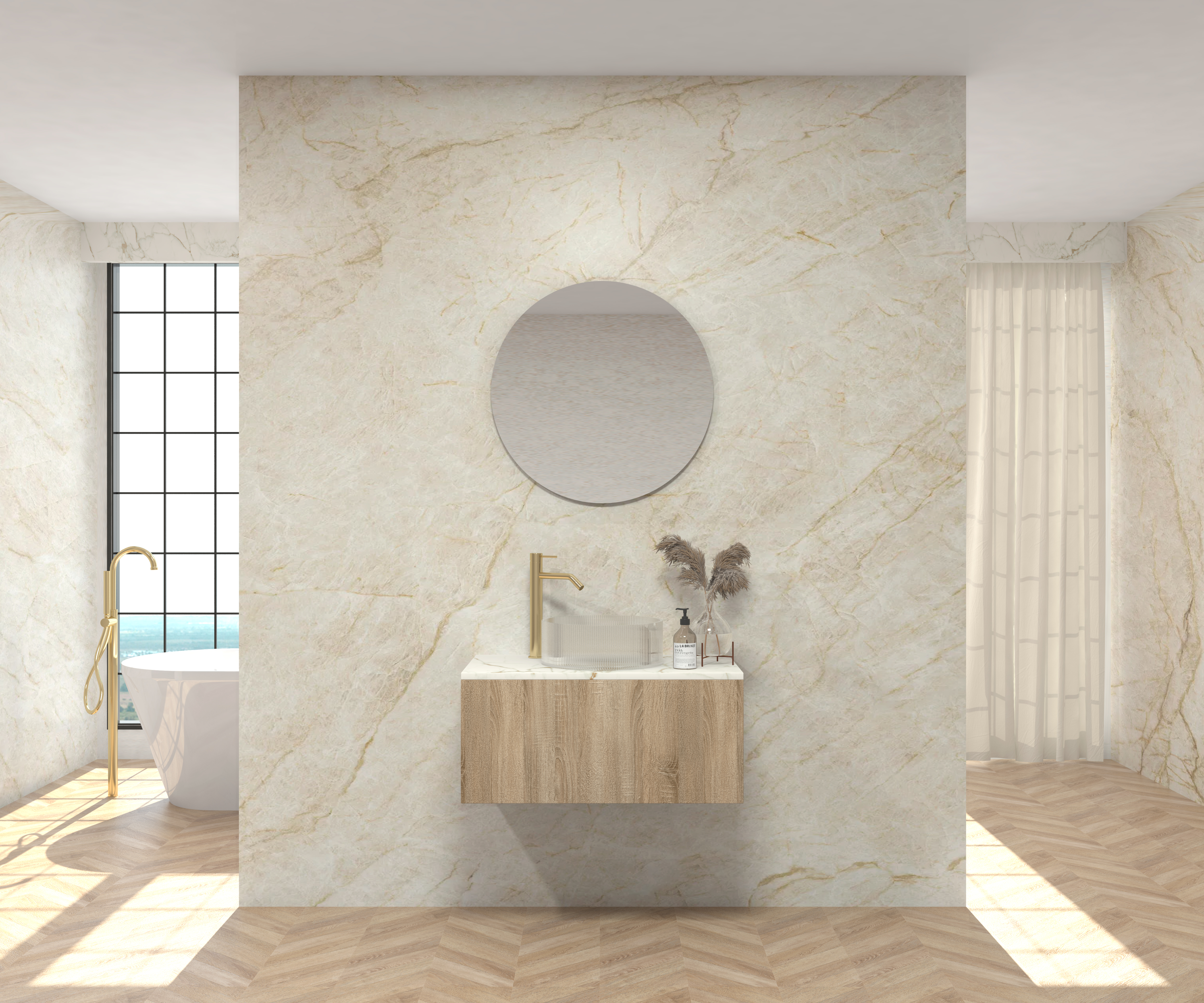 Pack MONET + encimera Sapienstone + lavabo + espejo circular
