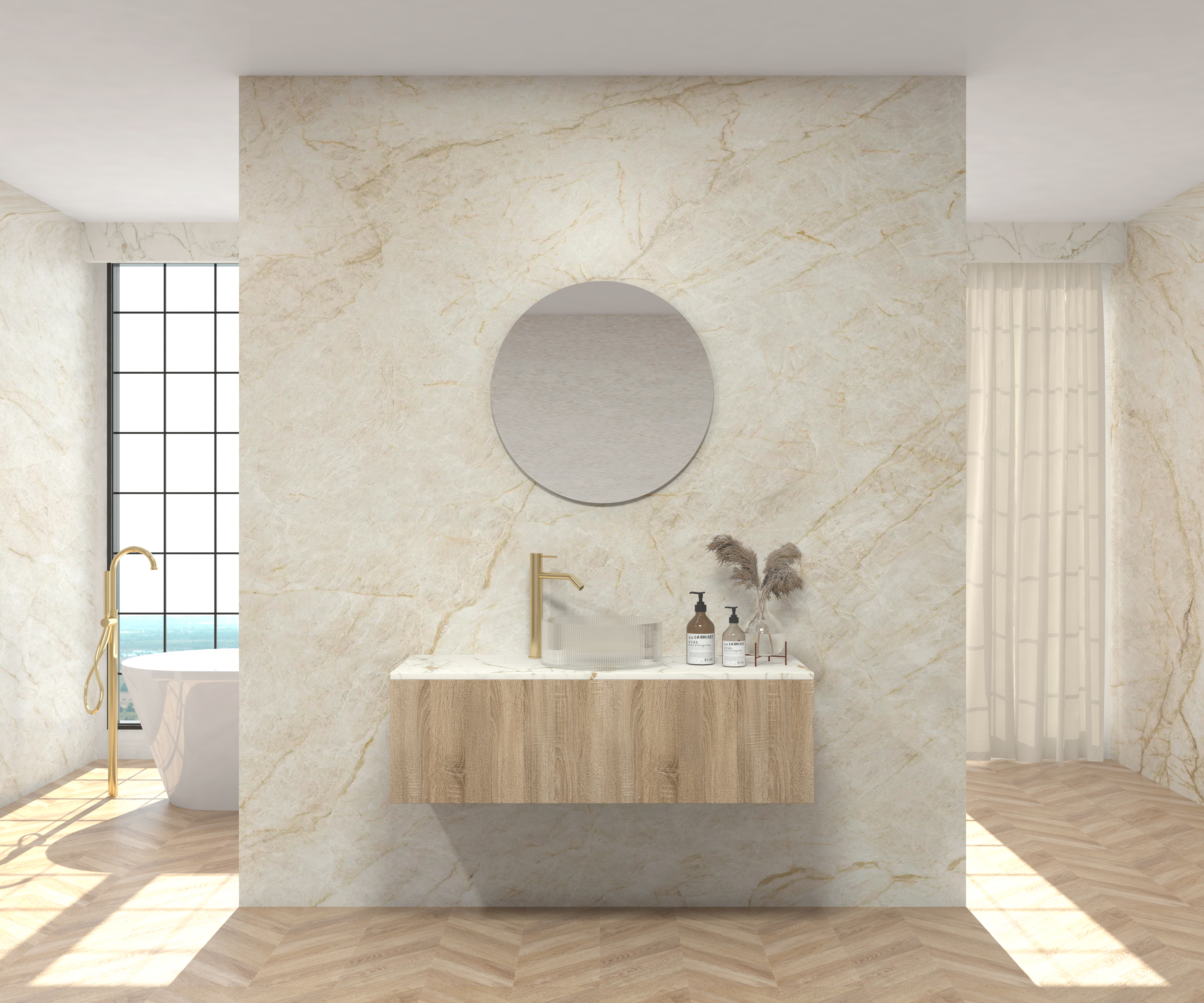 Pack MONET + encimera Sapienstone + lavabo + espejo circular