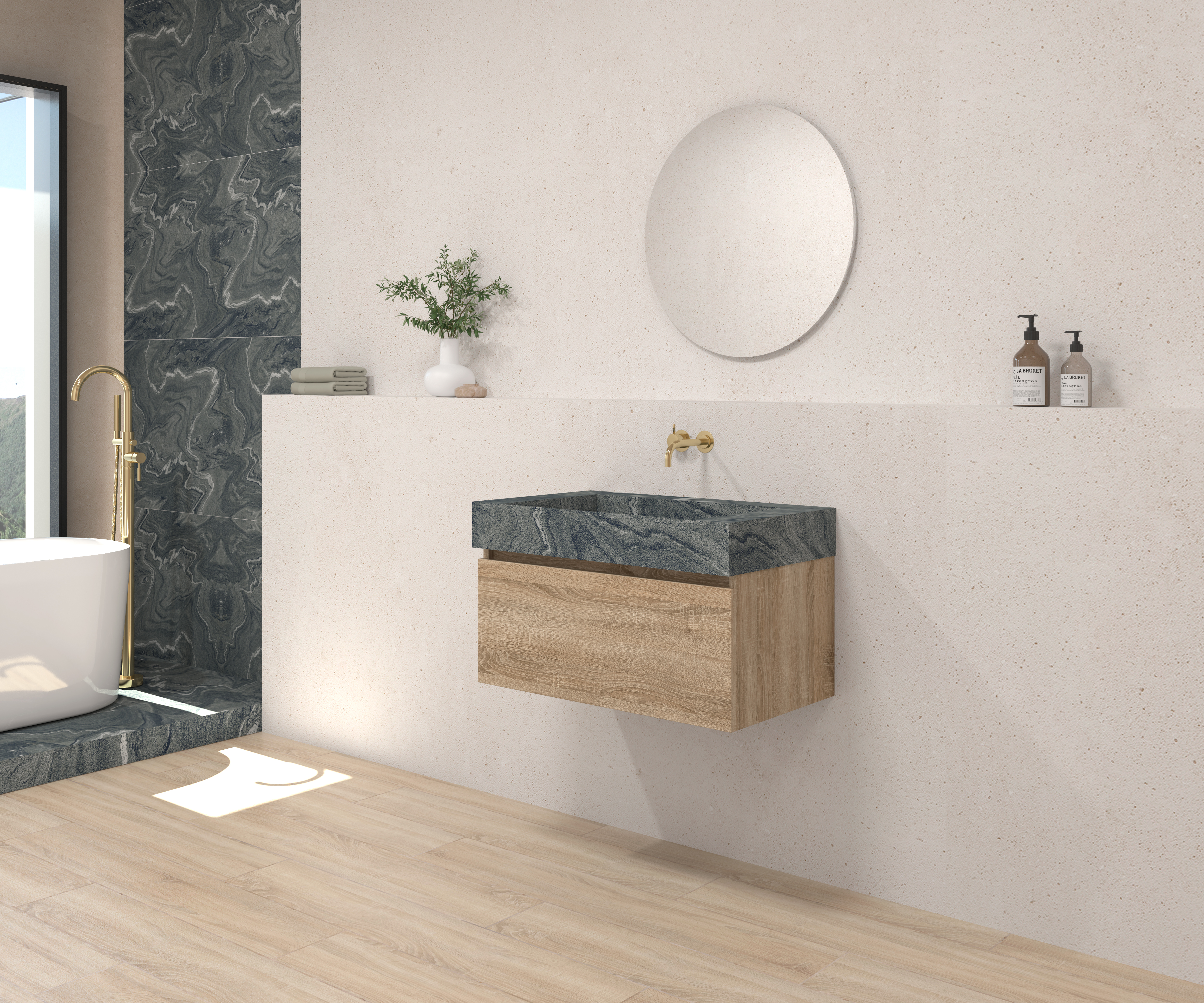 Pack DEBUSSY + lavabo Sapienston + espejo circular